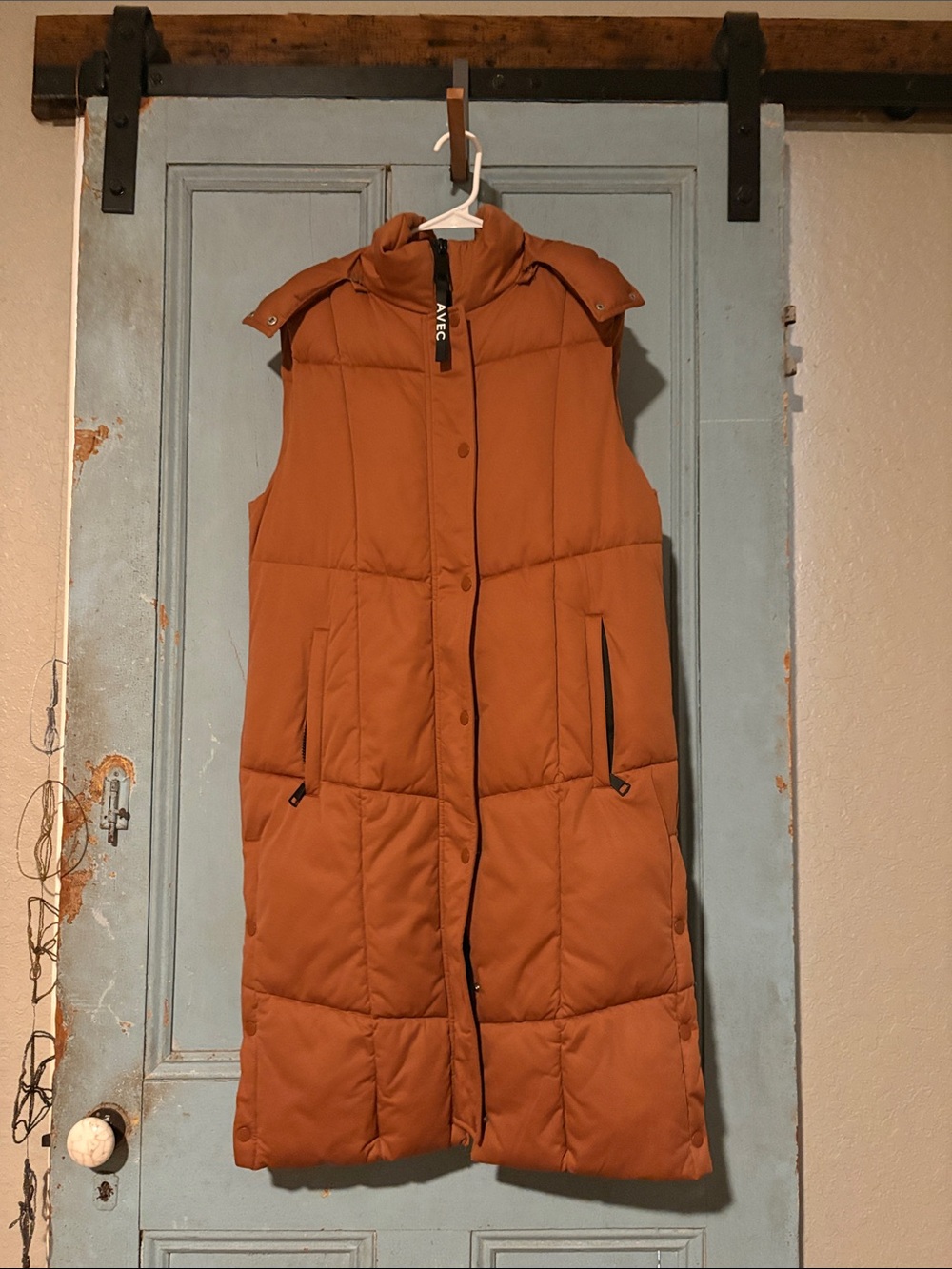 AVEC LES FILLES THERMALPUFF HOODED LONGLINE PUFFER VEST - Terracotta Small